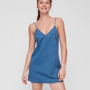 Wilfred Free Blue Denim Spaghetti Strap Tank Slip Mini Dress 100% Cotton